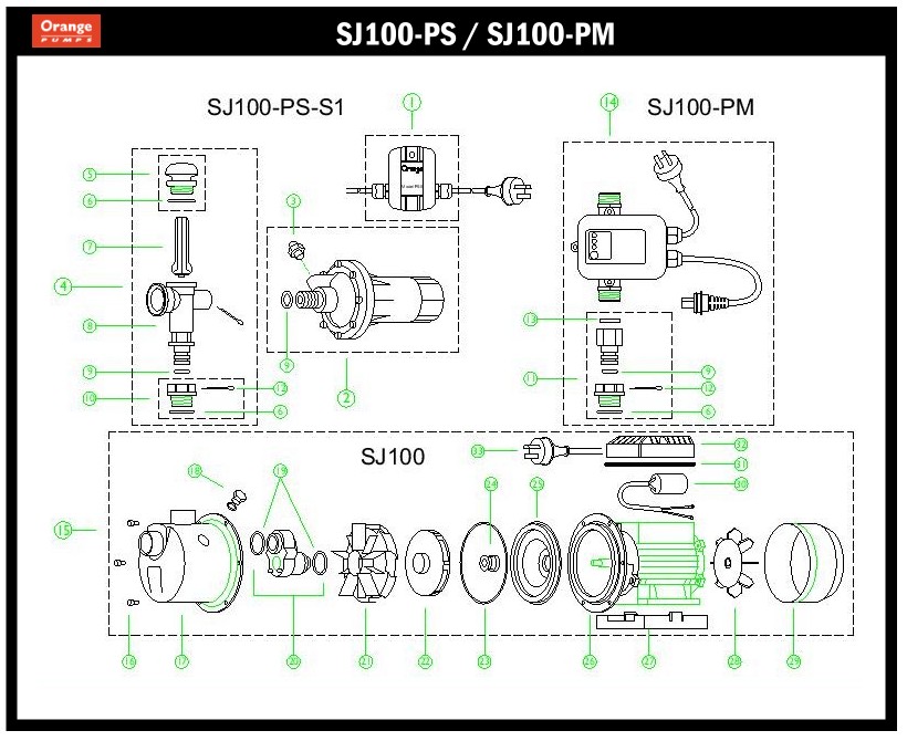 Orange Pumps - Spare Parts - SJ100 PS-PM